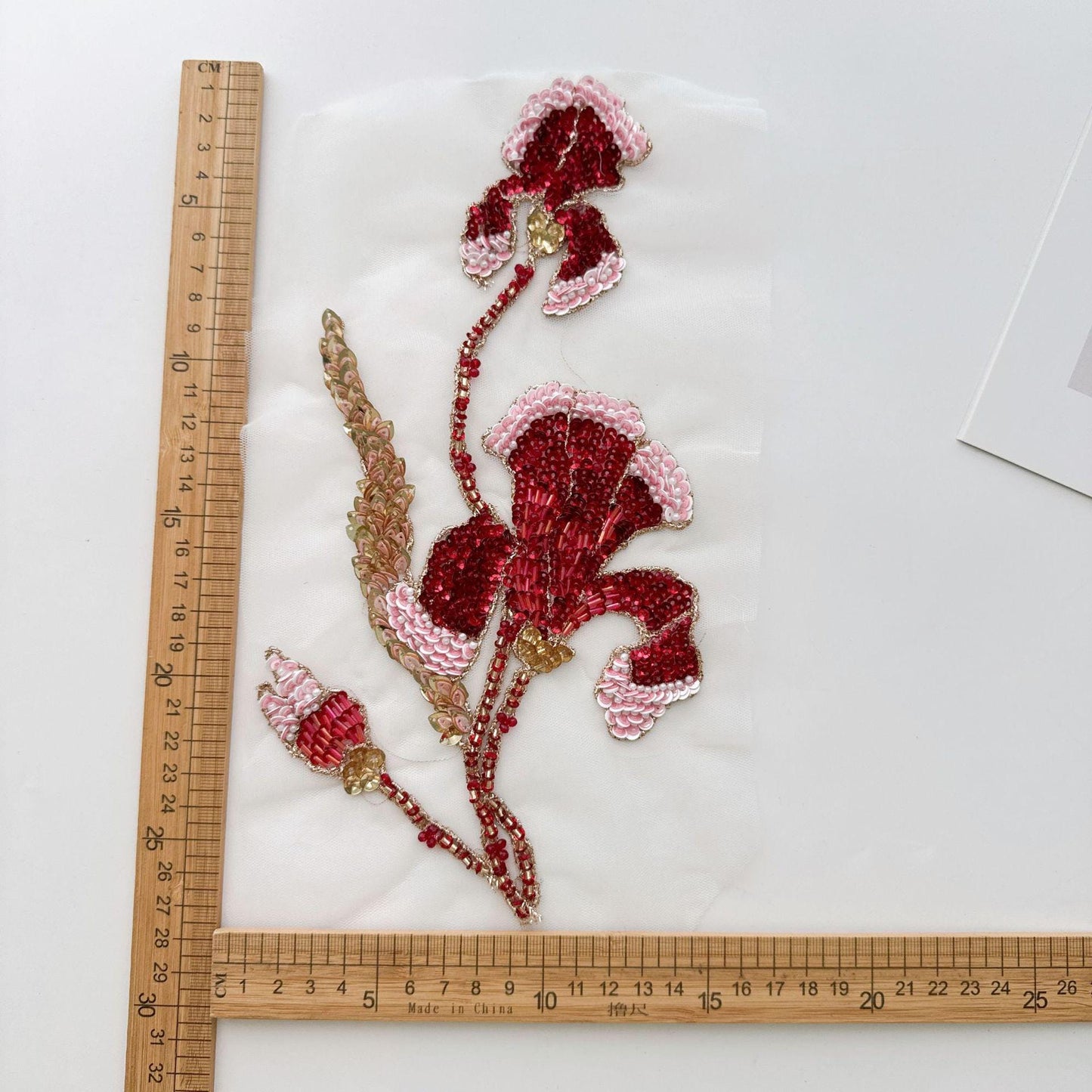 Gradient Sequin Floral Applique, Hand Beaded Mesh Patch, Embroidered Trim for Dress, Stage Costume, Sewing DIY