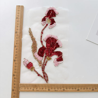 Gradient Sequin Floral Applique, Hand Beaded Mesh Patch, Embroidered Trim for Dress, Stage Costume, Sewing DIY