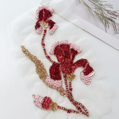 Gradient Sequin Floral Applique, Hand Beaded Mesh Patch, Embroidered Trim for Dress, Stage Costume, Sewing DIY