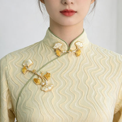Ginkgo Leaf Frog Button, Chinese Qipao Cheongsam Closure, Gold Ivory Knot Fastener, Hanfu Sewing Trim