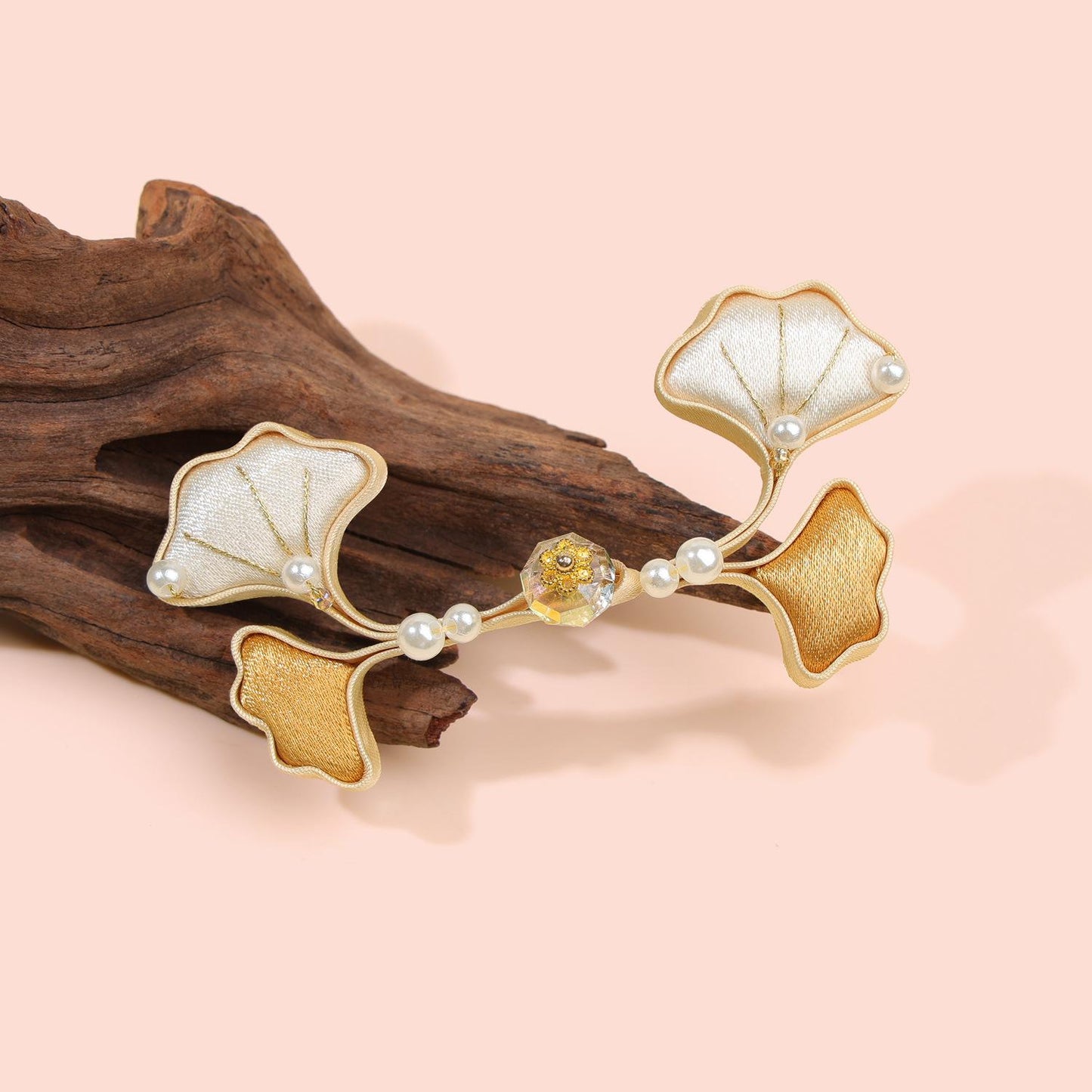 Ginkgo Leaf Frog Button, Chinese Qipao Cheongsam Closure, Gold Ivory Knot Fastener, Hanfu Sewing Trim