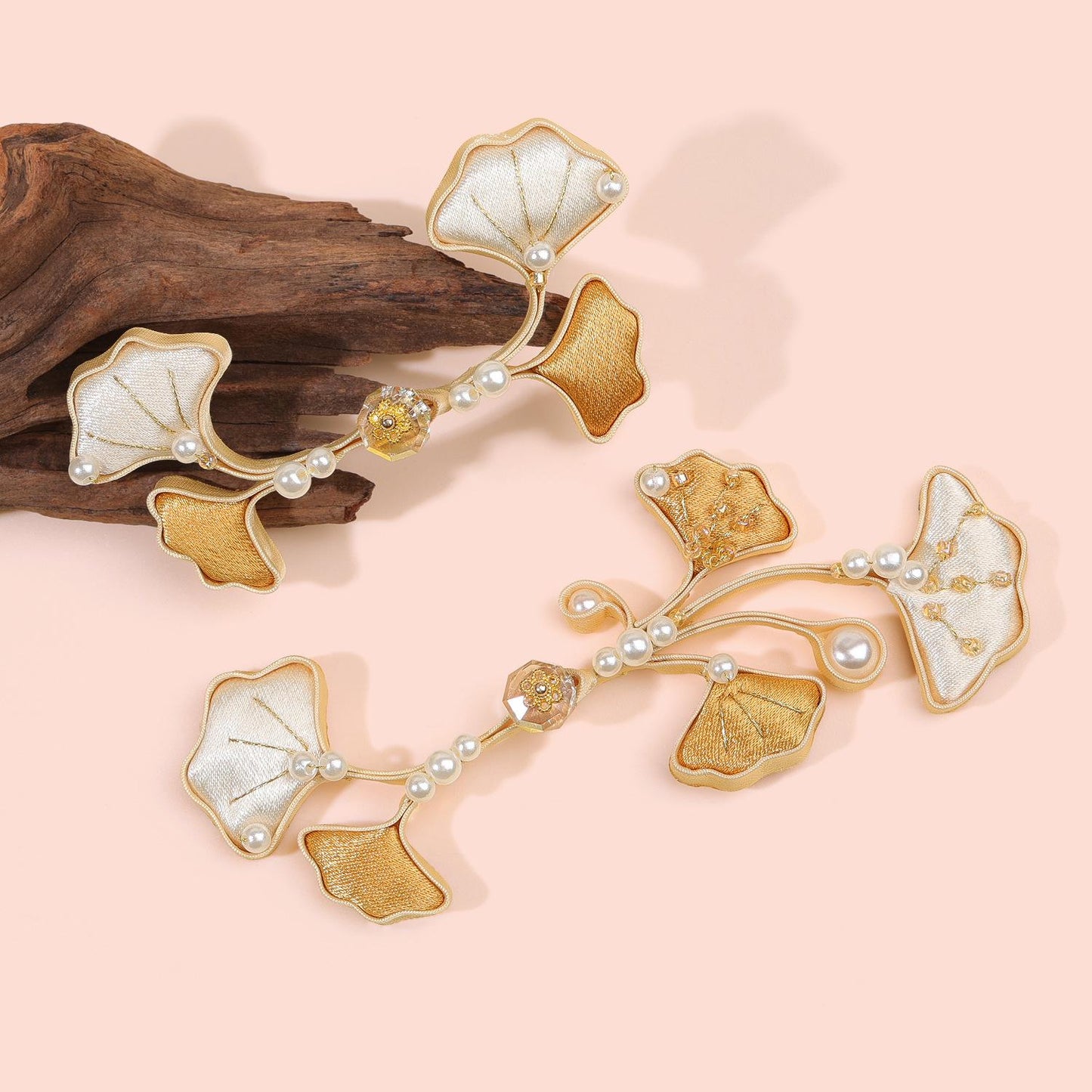 Ginkgo Leaf Frog Button, Chinese Qipao Cheongsam Closure, Gold Ivory Knot Fastener, Hanfu Sewing Trim