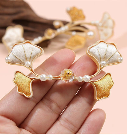 Ginkgo Leaf Frog Button, Chinese Qipao Cheongsam Closure, Gold Ivory Knot Fastener, Hanfu Sewing Trim