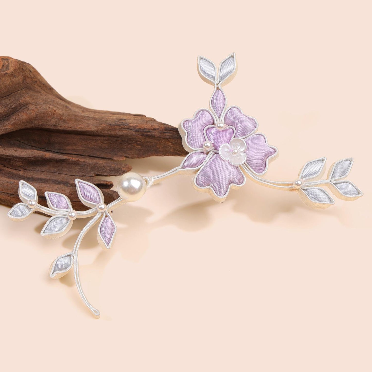 Furong Flower Frog Button, Chinese Qipao Cheongsam Closure, Pearl-Like Knot Fastener, Hanfu Garment Decorative Trim