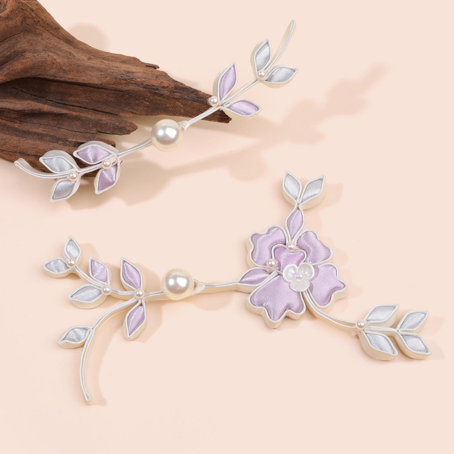 Furong Flower Frog Button, Chinese Qipao Cheongsam Closure, Pearl-Like Knot Fastener, Hanfu Garment Decorative Trim