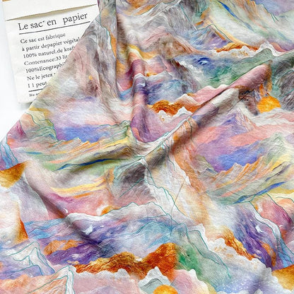 Digital Print Cotton Fabric, Watercolor Mountain Landscape Textile, Fabric for Dressmaking, Sewing, DIY Crafts, Costume, Scarf (59"W)
