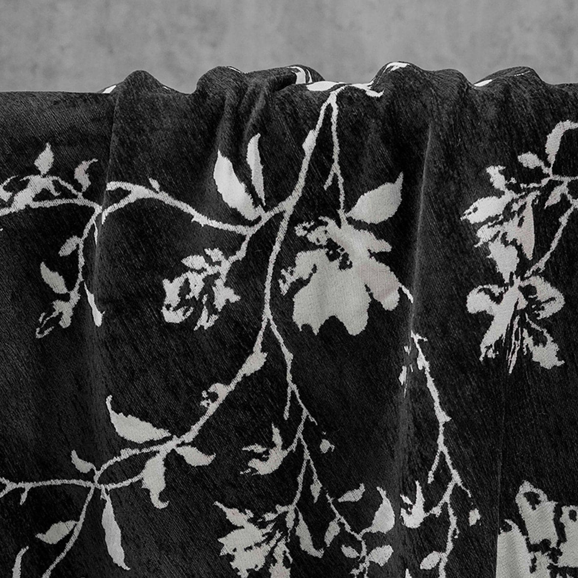 Black White Chenille Floral Vine Fabric, Woven Botanical Upholstery Fabric for Sofa, Curtains, Furniture Decor by the Yard