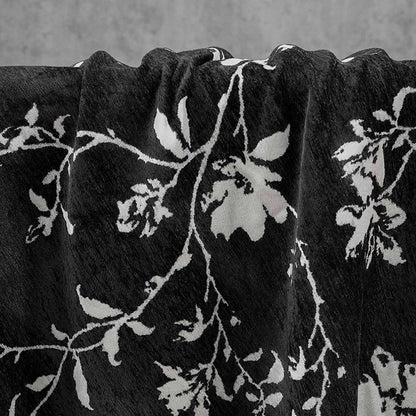 Black White Chenille Floral Vine Fabric, Woven Botanical Upholstery Fabric for Sofa, Curtains, Furniture Decor by the Yard