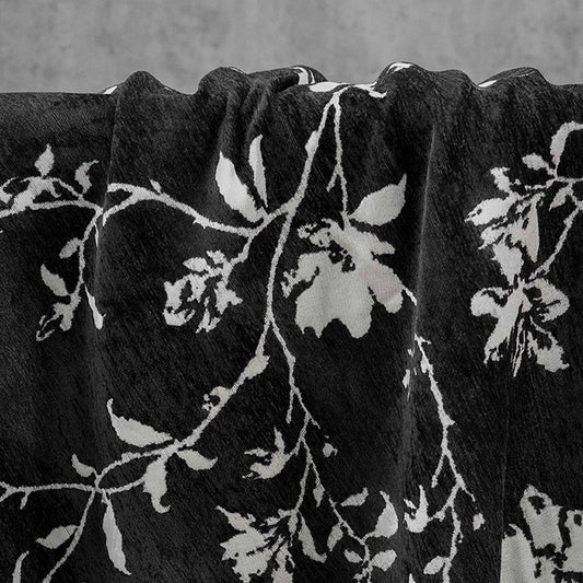 Black White Chenille Floral Vine Fabric, Woven Botanical Upholstery Fabric for Sofa, Curtains, Furniture Decor by the Yard - Poppylollipop