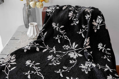 Black White Chenille Floral Vine Fabric, Woven Botanical Upholstery Fabric for Sofa, Curtains, Furniture Decor by the Yard