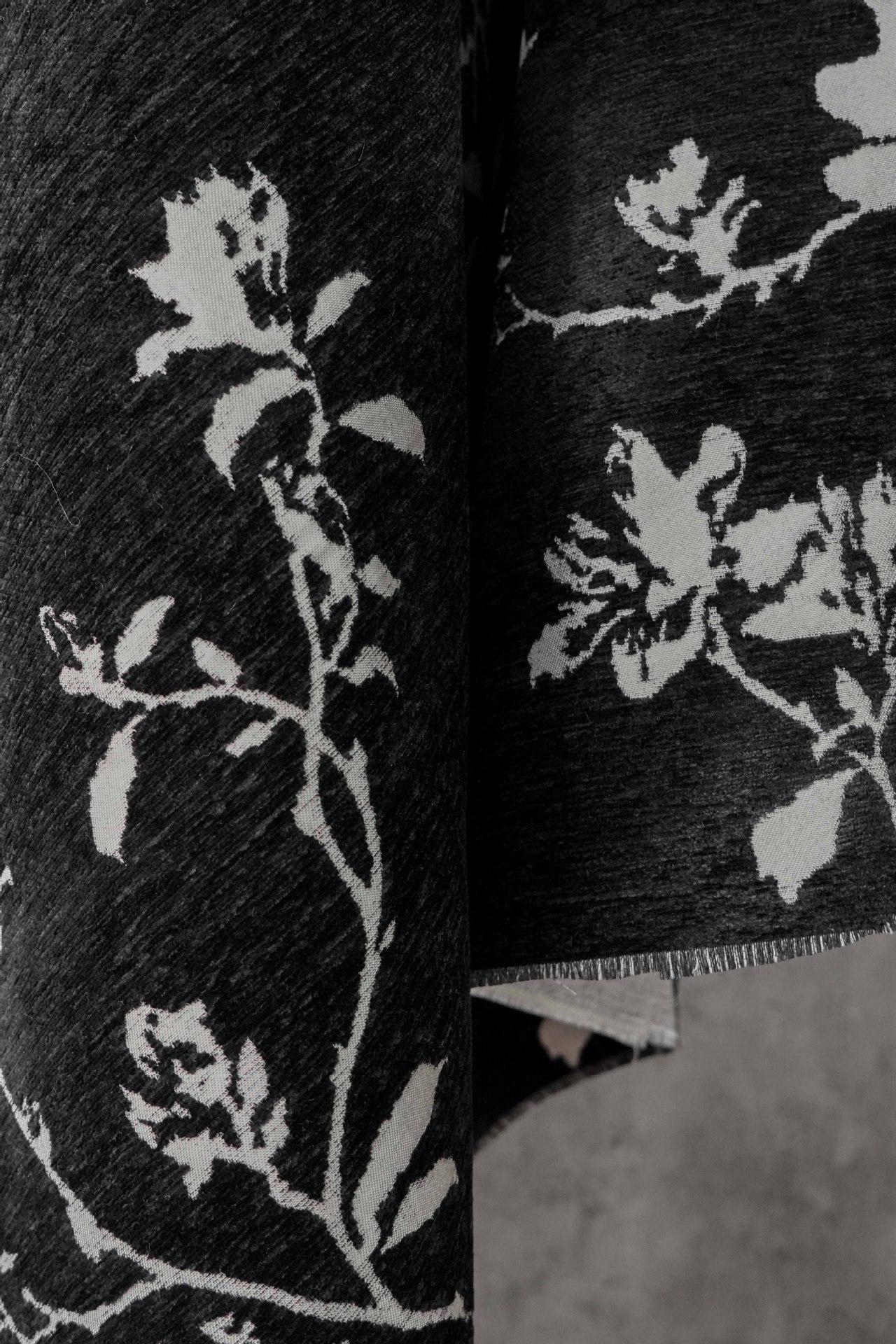 Black White Chenille Floral Vine Fabric, Woven Botanical Upholstery Fabric for Sofa, Curtains, Furniture Decor by the Yard
