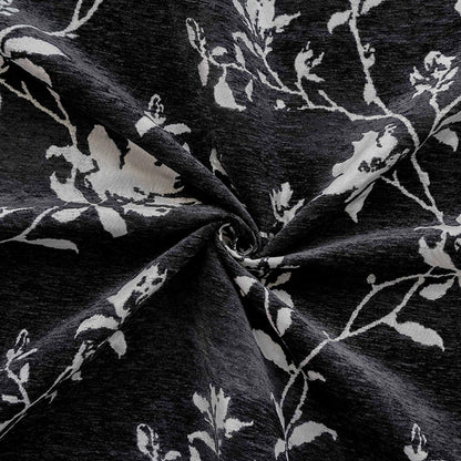 Black White Chenille Floral Vine Fabric, Woven Botanical Upholstery Fabric for Sofa, Curtains, Furniture Decor by the Yard