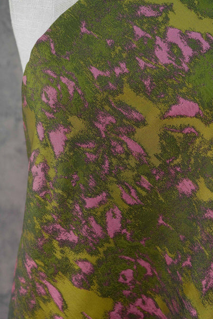 Pink Green Abstract Jacquard Fabric, Painterly Floral Upholstery Fabric, Olive Green Woven Fabric for Chairs, Curtains by the Yard, 63"W