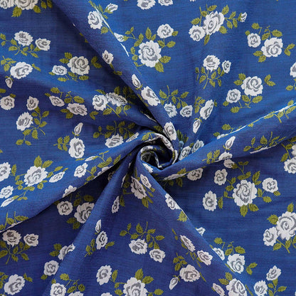 Navy Blue White Rose Jacquard Fabric, Ditsy Floral Woven Fabric, French Country Cottage Fabric for Dresses, Curtains by the Yard, 55"W