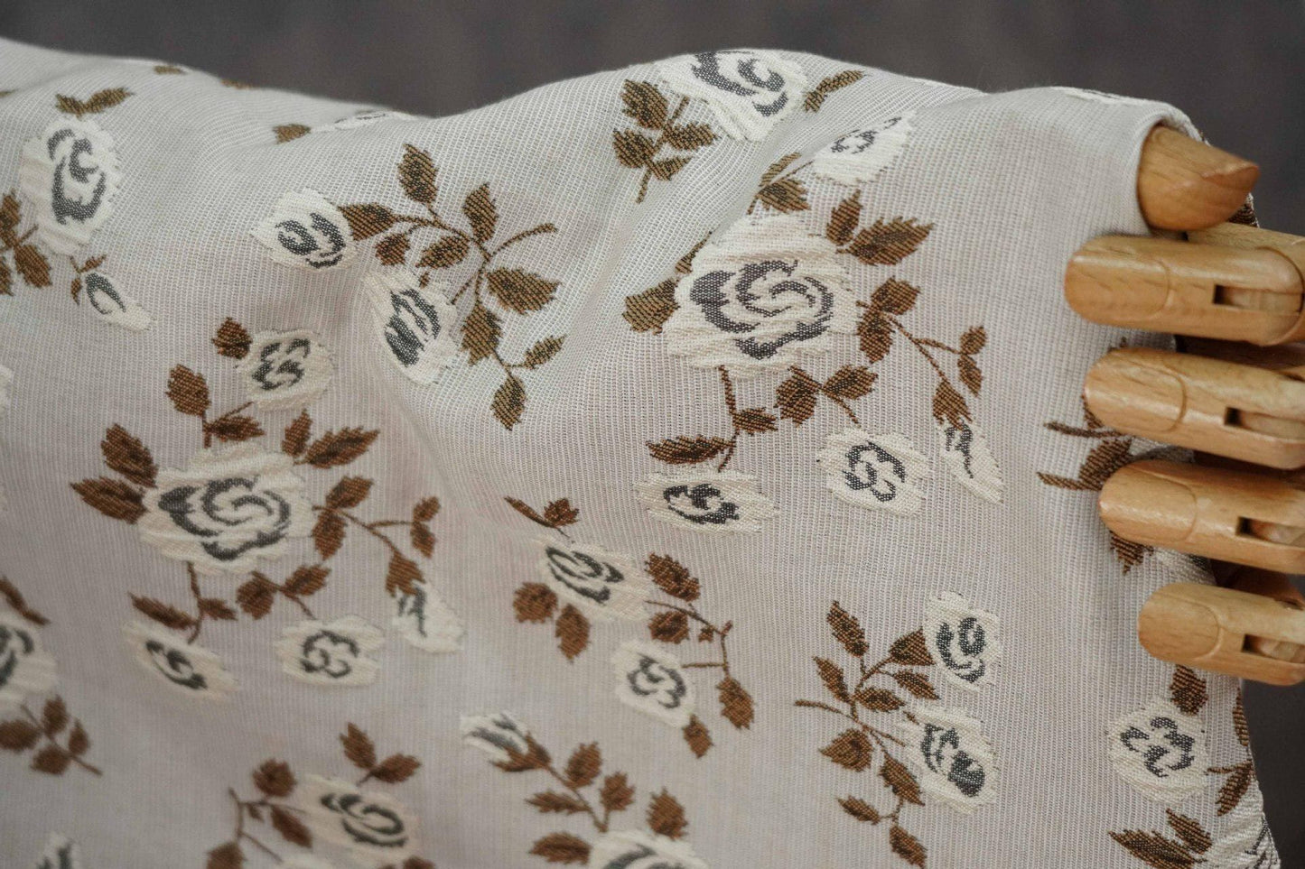 Navy Blue White Rose Jacquard Fabric, Ditsy Floral Woven Fabric, French Country Cottage Fabric for Dresses, Curtains by the Yard, 55"W
