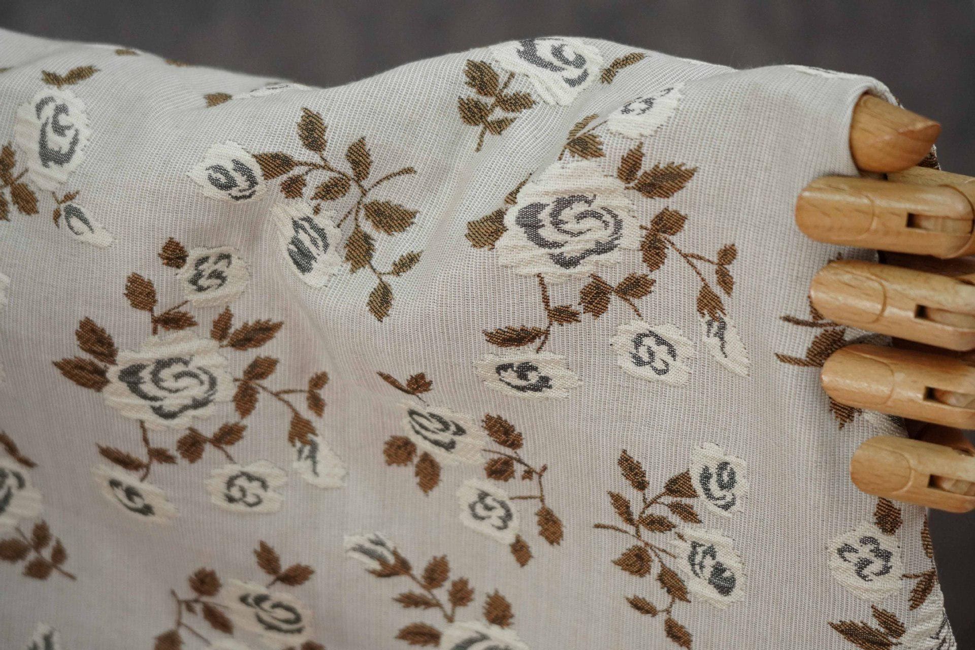 Navy Blue White Rose Jacquard Fabric, Ditsy Floral Woven Fabric, French Country Cottage Fabric for Dresses, Curtains by the Yard, 55"W