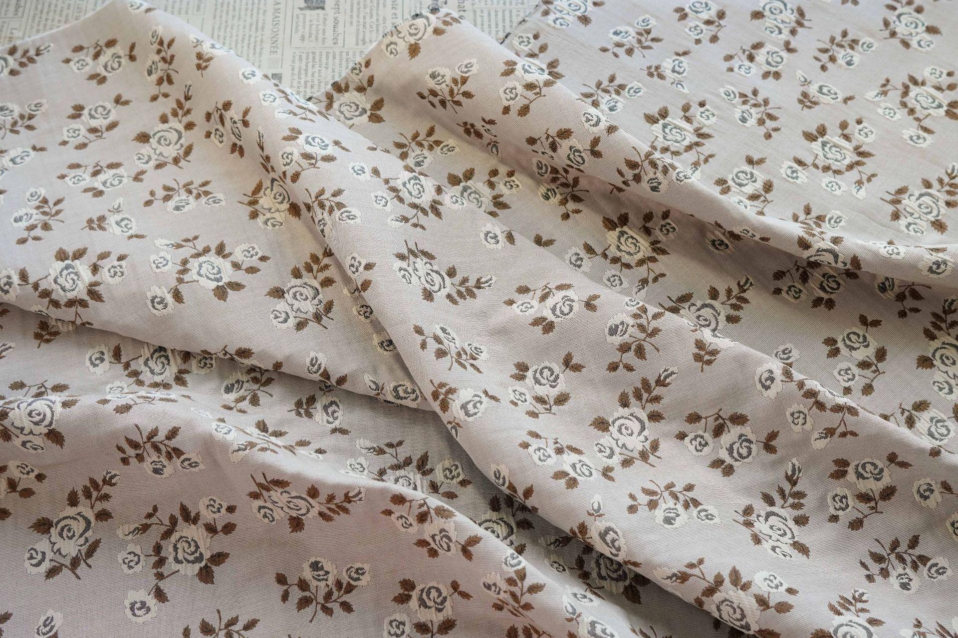 Navy Blue White Rose Jacquard Fabric, Ditsy Floral Woven Fabric, French Country Cottage Fabric for Dresses, Curtains by the Yard, 55"W