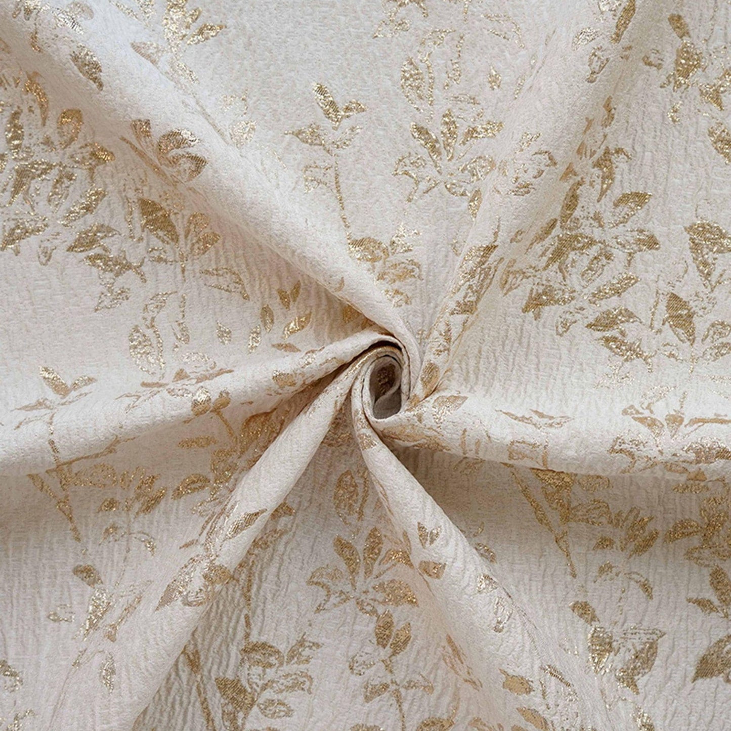 Ivory Gold 3D Embossed Floral Jacquard Fabric, Crinkle Texture Metallic Thread Fabric for Dresses, Bridal, Home Decor by the Yard, 55"Wide