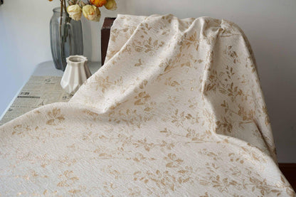 Ivory Gold 3D Embossed Floral Jacquard Fabric, Crinkle Texture Metallic Thread Fabric for Dresses, Bridal, Home Decor by the Yard, 55"Wide
