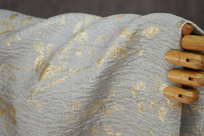 Ivory Gold 3D Embossed Floral Jacquard Fabric, Crinkle Texture Metallic Thread Fabric for Dresses, Bridal, Home Decor by the Yard, 55"Wide