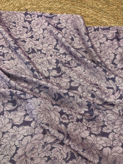 Mauve Purple Peony Silk Jacquard Fabric, Allover Floral Line Art Silk Fabric for Dresses, Kimono, Home Decor by the Yard, 55"Wide