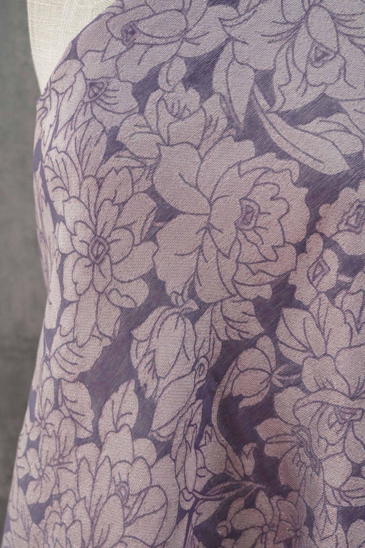 Mauve Purple Peony Silk Jacquard Fabric, Allover Floral Line Art Silk Fabric for Dresses, Kimono, Home Decor by the Yard, 55"Wide
