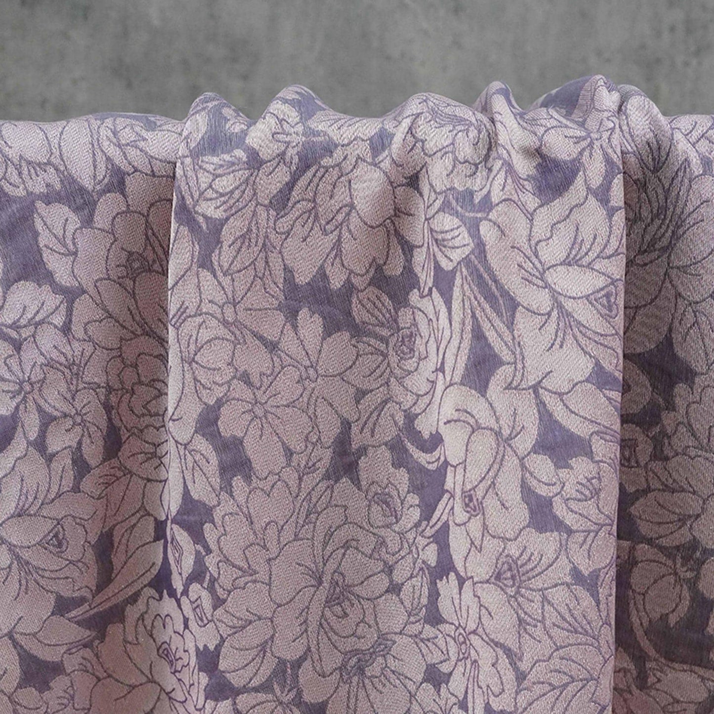 Mauve Purple Peony Silk Jacquard Fabric, Allover Floral Line Art Silk Fabric for Dresses, Kimono, Home Decor by the Yard, 55"Wide