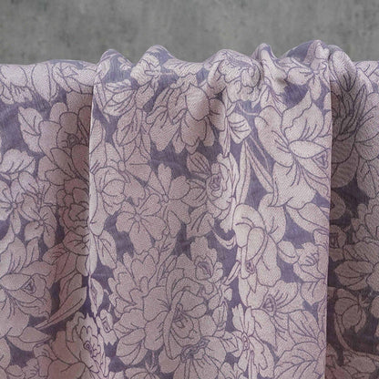 Mauve Purple Peony Silk Jacquard Fabric, Allover Floral Line Art Silk Fabric for Dresses, Kimono, Home Decor by the Yard, 55"Wide
