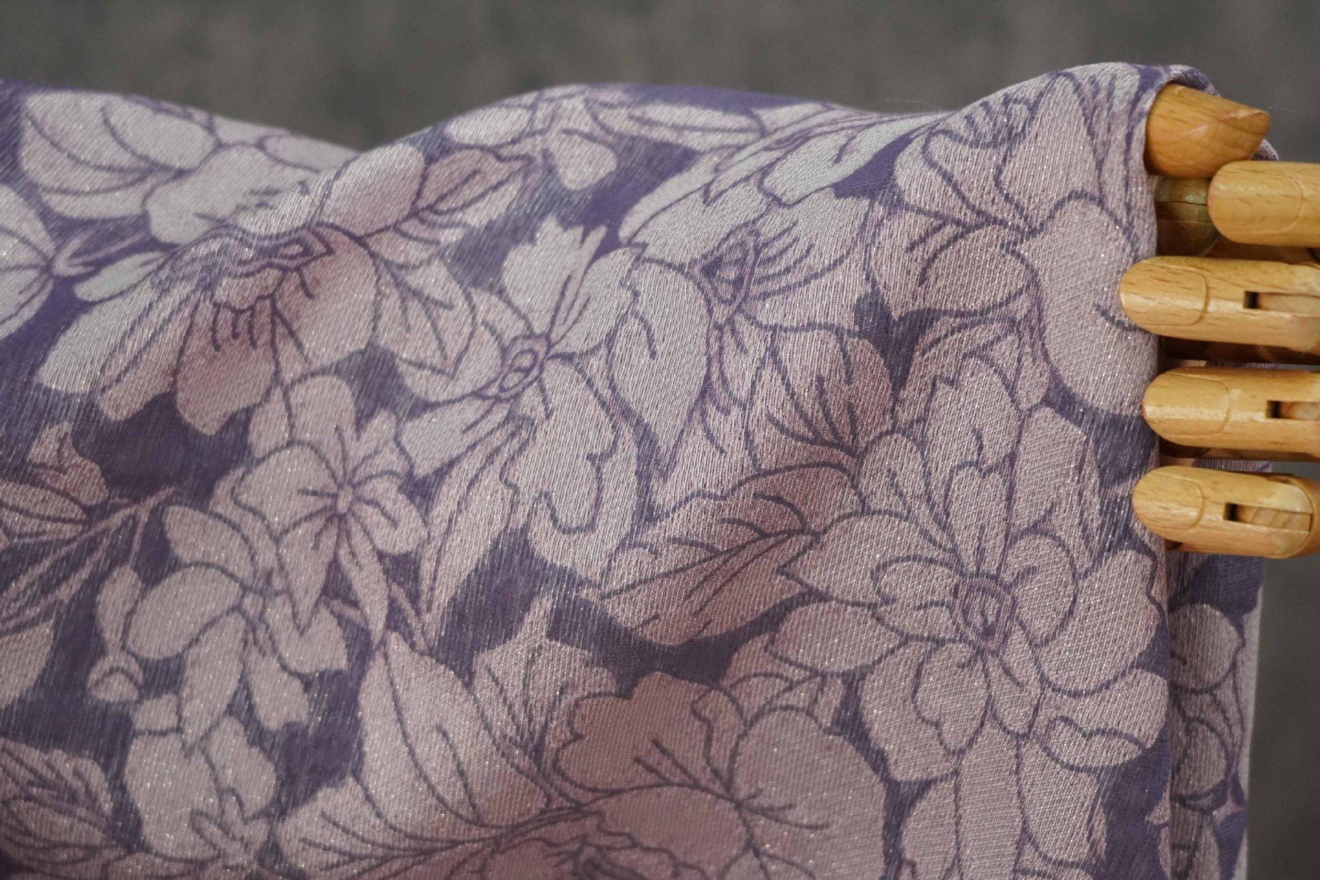 Mauve Purple Peony Silk Jacquard Fabric, Allover Floral Line Art Silk Fabric for Dresses, Kimono, Home Decor by the Yard, 55"Wide