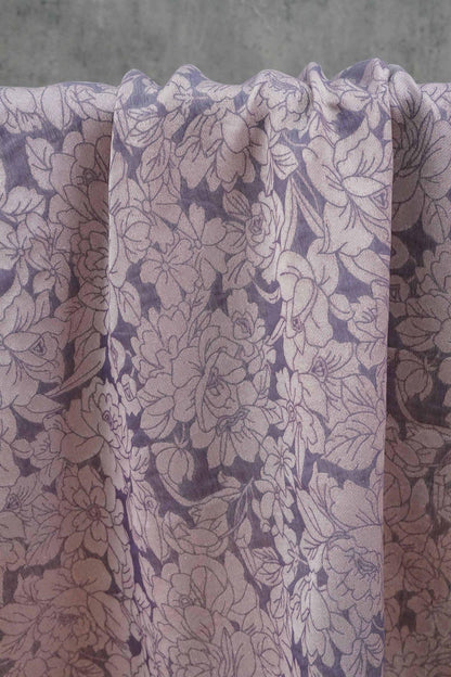 Mauve Purple Peony Silk Jacquard Fabric, Allover Floral Line Art Silk Fabric for Dresses, Kimono, Home Decor by the Yard, 55"Wide