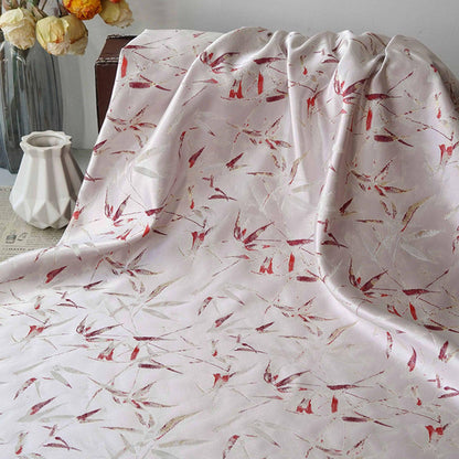 Song-Style Brocade Fabric, Ink Wash Red Bamboo Gold Thread Jacquard, White Chinese Fabric for Qipao, Hanfu, Dress & Decor, 64"Wide