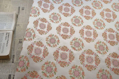 Chinese Jacquard Brocade Fabric, Pink Pixiu Koi Floral Medallion, Metallic Gold Thread, Qipao Hanfu Sewing Fabric, 64"Wide