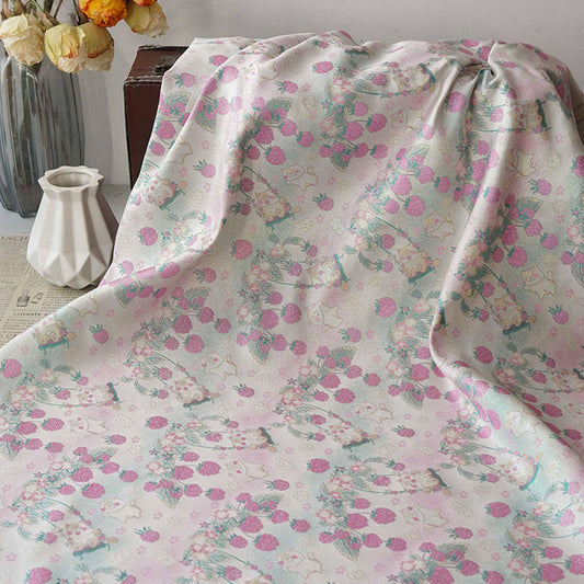 Pastoral Cat Jacquard Fabric, Raspberry Berry Floral Brocade with Metallic Thread, Cute Botanical Fabric for Dress, Qipao & Crafts, 64"Wide