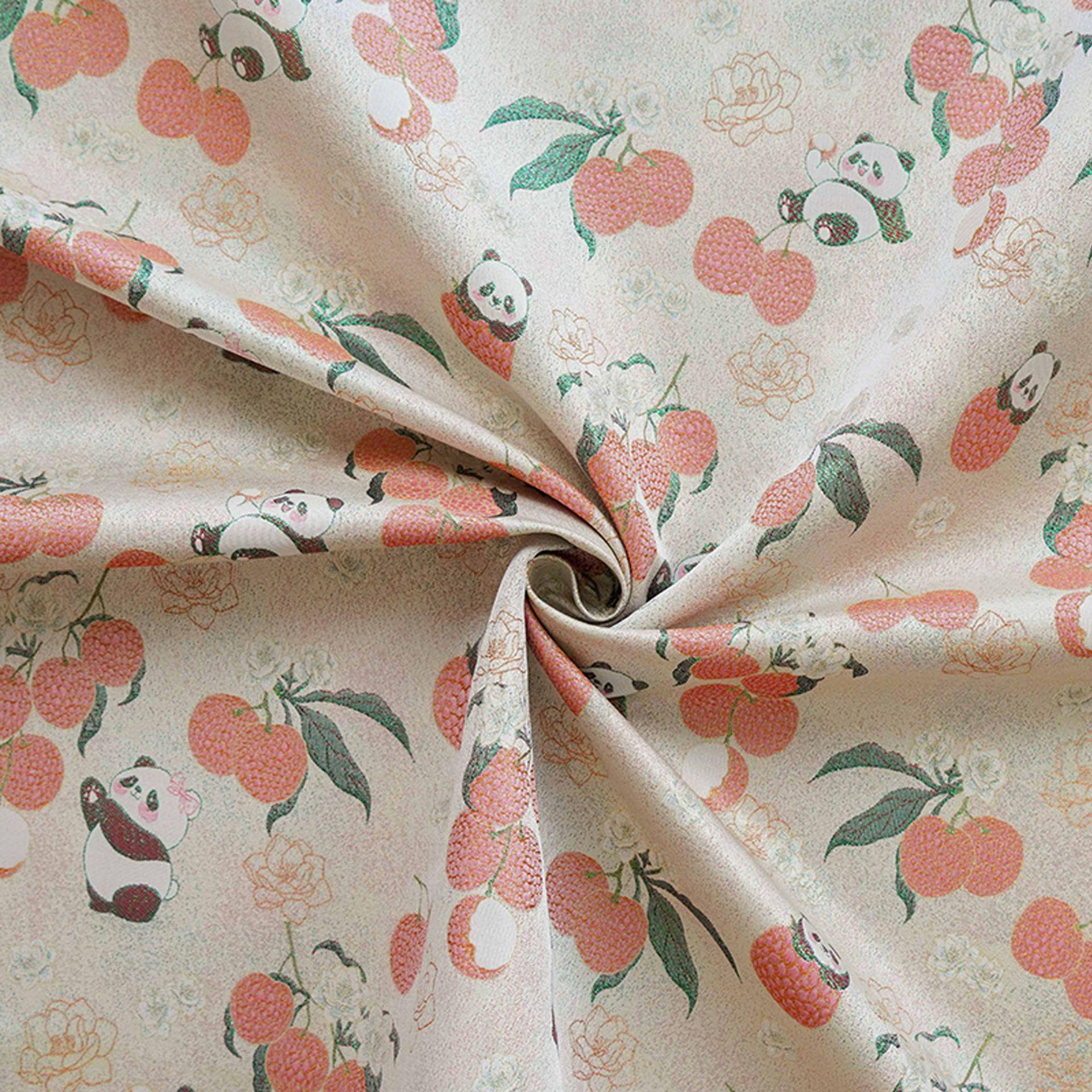Panda Lychee Jacquard Brocade Fabric, Ivory Botanical Metallic Thread Chinese Style Fabric for Qipao, Dress and Crafts