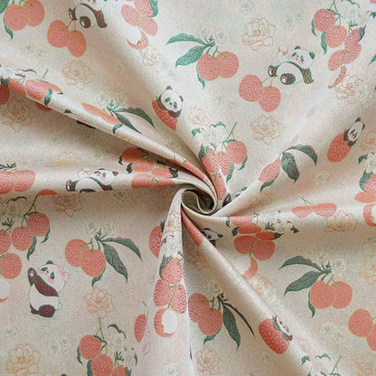 Panda Lychee Jacquard Brocade Fabric, Ivory Botanical Metallic Thread Chinese Style Fabric for Qipao, Dress and Crafts