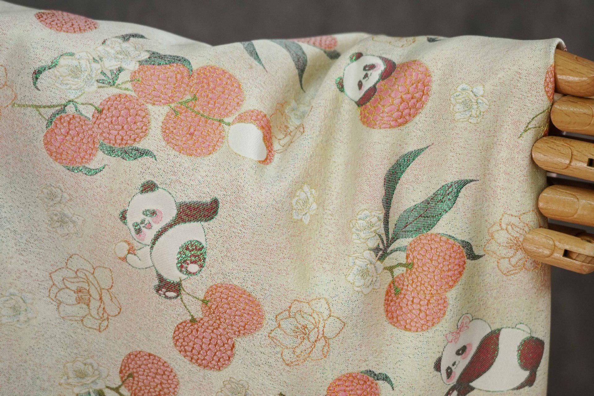 Panda Lychee Jacquard Brocade Fabric, Ivory Botanical Metallic Thread Chinese Style Fabric for Qipao, Dress and Crafts