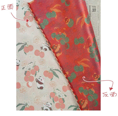 Panda Lychee Jacquard Brocade Fabric, Ivory Botanical Metallic Thread Chinese Style Fabric for Qipao, Dress and Crafts