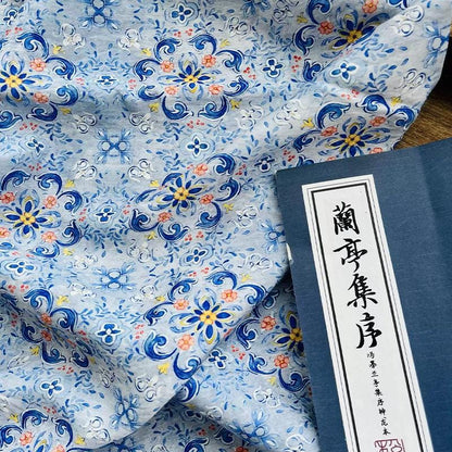 Dunhuang-Inspired Plum Blossom Print Cotton Fabric, Chinese Floral Sewing Fabric for Dresses, Qipao, Crafts & Home Decor