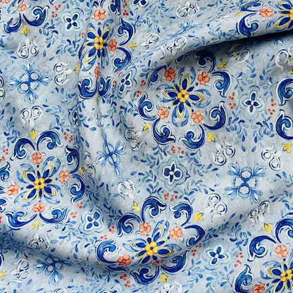 Dunhuang-Inspired Plum Blossom Print Cotton Fabric, Chinese Floral Sewing Fabric for Dresses, Qipao, Crafts & Home Decor