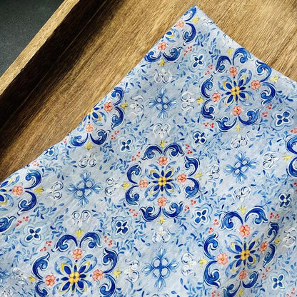 Dunhuang-Inspired Plum Blossom Print Cotton Fabric, Chinese Floral Sewing Fabric for Dresses, Qipao, Crafts & Home Decor