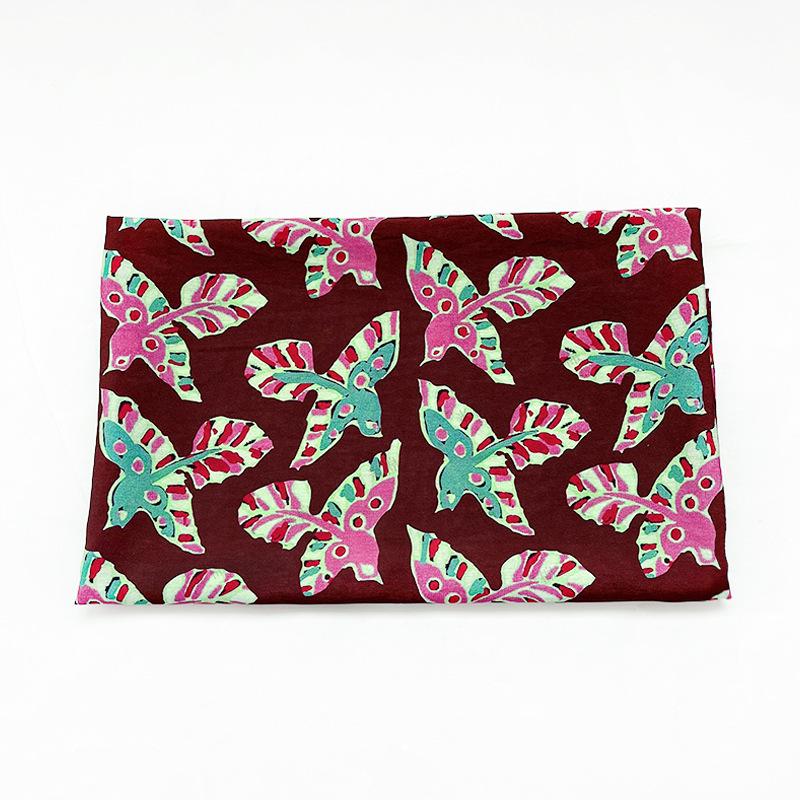 Folk Art Bird Print Cotton Fabric, Burgundy Green Pink Flying Bird Fabric for Dress, Shirt, Qipao, Crafts and Home Decor