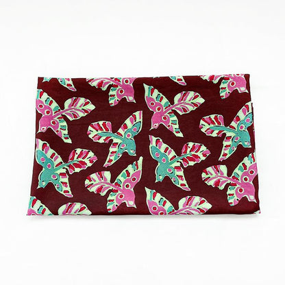 Folk Art Bird Print Cotton Fabric, Burgundy Green Pink Flying Bird Fabric for Dress, Shirt, Qipao, Crafts and Home Decor