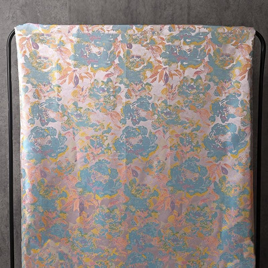 Dreamy Floral Dress Fabric, Pastel Blue Pink Gold Botanical Fabric for Evening Gown, Skirt, Costume, Fashion and Home Decor, 66"Wide