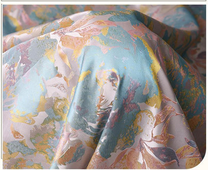 Dreamy Floral Dress Fabric, Pastel Blue Pink Gold Botanical Fabric for Evening Gown, Skirt, Costume, Fashion and Home Decor, 66"Wide