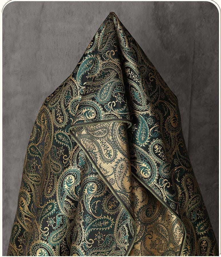 Two-Tone Paisley Jacquard Fabric, Dark Green Gold Yarn-Dyed Woven Fabric for Jacket, Vest, Dress, Costume and Decor, 59"Wide