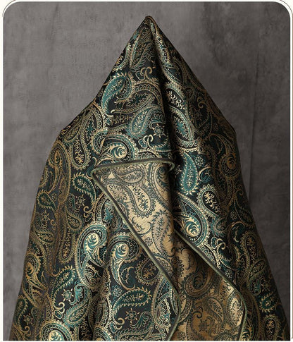 Two-Tone Paisley Jacquard Fabric, Dark Green Gold Yarn-Dyed Woven Fabric for Jacket, Vest, Dress, Costume and Decor, 59"Wide