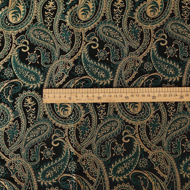 Two-Tone Paisley Jacquard Fabric, Dark Green Gold Yarn-Dyed Woven Fabric for Jacket, Vest, Dress, Costume and Decor, 59"Wide