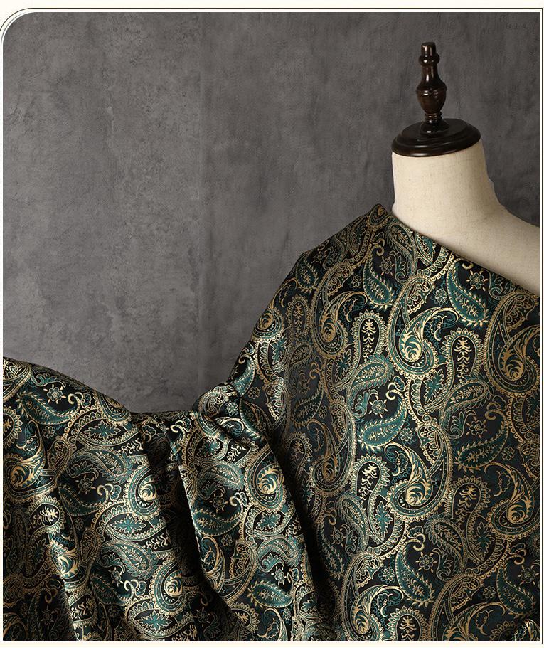 Two-Tone Paisley Jacquard Fabric, Dark Green Gold Yarn-Dyed Woven Fabric for Jacket, Vest, Dress, Costume and Decor, 59"Wide