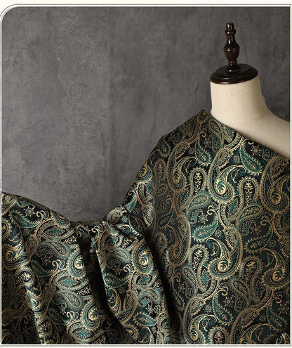 Two-Tone Paisley Jacquard Fabric, Dark Green Gold Yarn-Dyed Woven Fabric for Jacket, Vest, Dress, Costume and Decor, 59"Wide