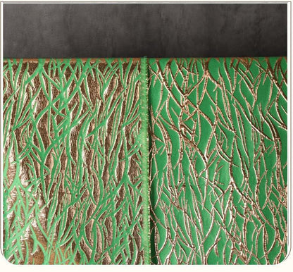 Green Metallic Jacquard Fabric, Raised Gold Line Texture, Abstract Branch Stripe Brocade for Dress, Jacket, Costume & Decor, 57"Wide